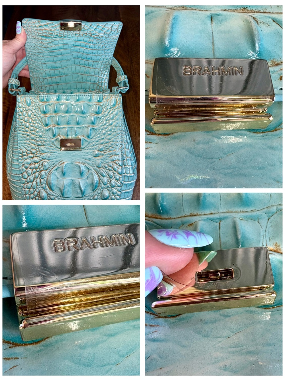 Brahmin NWOT Margo - Waterfall - 3 FULL EYES - Metallic - Gorgeous - Picture 9 of 16
